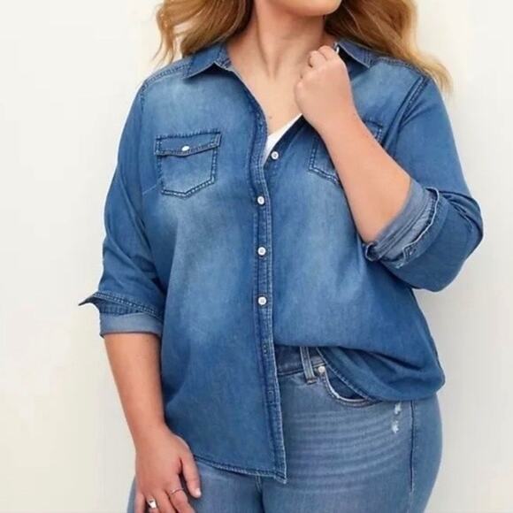 Torrid Denim Blue Button Up Shirt Sz.3 - Picture 2 of 16